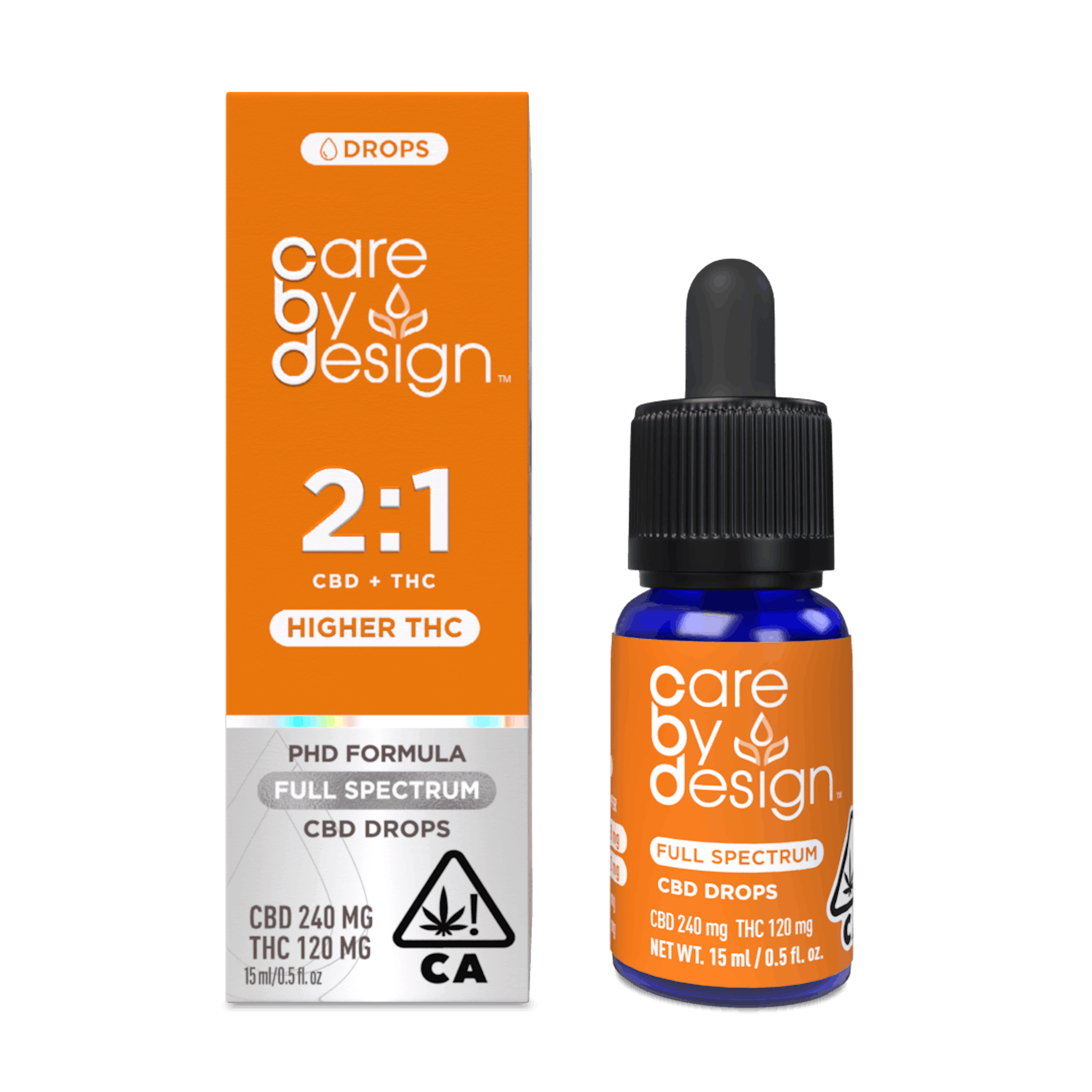 Care By Design: 2:1 Full Spectrum CBD Drops (Higher THC) - 15mL - Care By Design - - $45 - Tincture