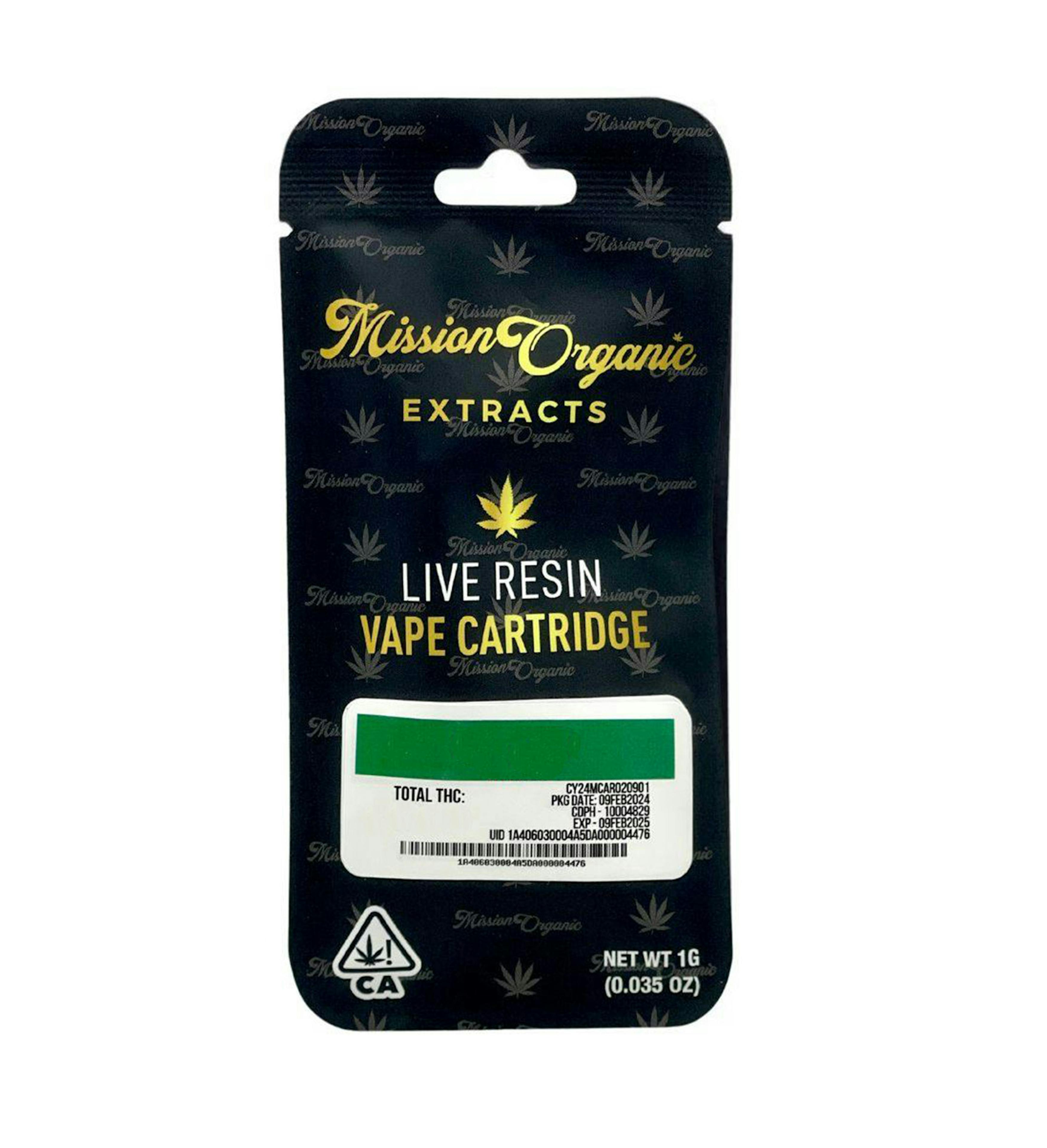 Garlic Cookies - 1g Live Resin Cartridge - Mission Organic Farms