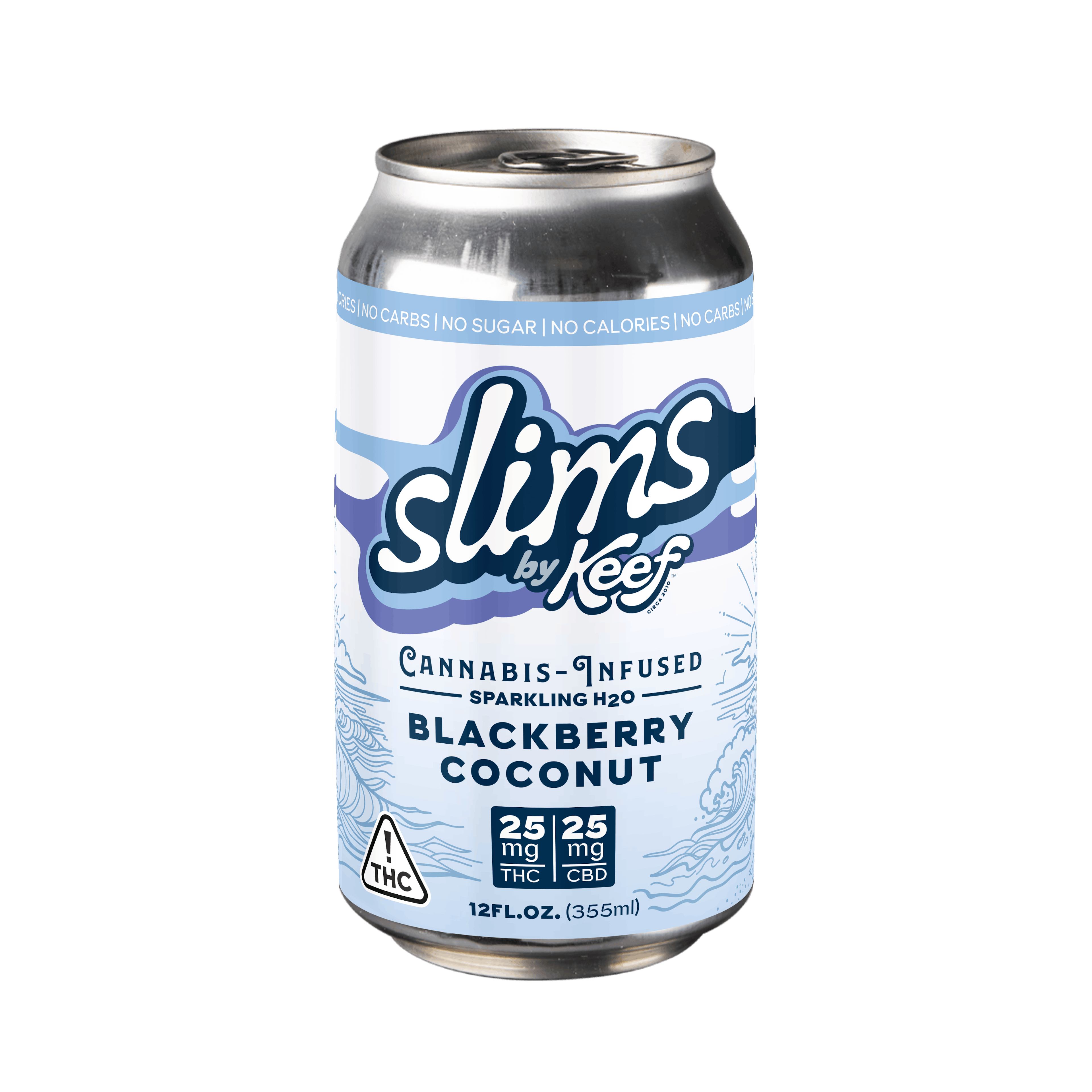 Keef Slims: Blackberry Coconut Sparkling H2O 25mg THC: 25mg CBD - 12oz - Keef Brands - - $10 - Beverages/Drinks